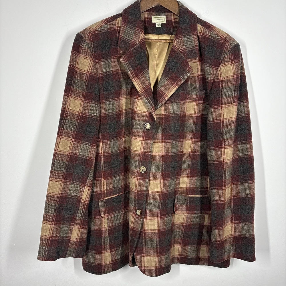 LL Bean Womens Wool Cashmere Blazer Jacket Size 22E Tartan Plaid Coat Winter